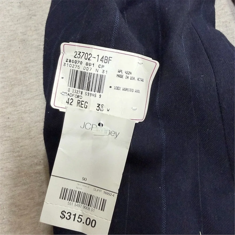 Palm Beach Blazer Mens 42REG 36W Blue Pinstripe 2-Button Notch Lapel Fully Lined